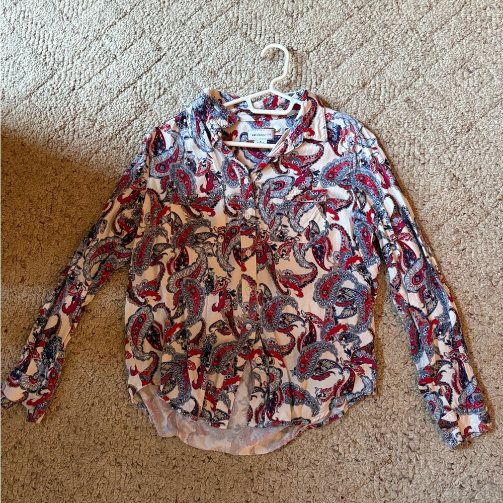 Liz Claiborne Red and Blue Long Sleeve Button Down Shirt